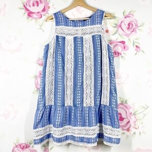 Love Sam Blue White Floral Emroidered Tunic Mini Dress L